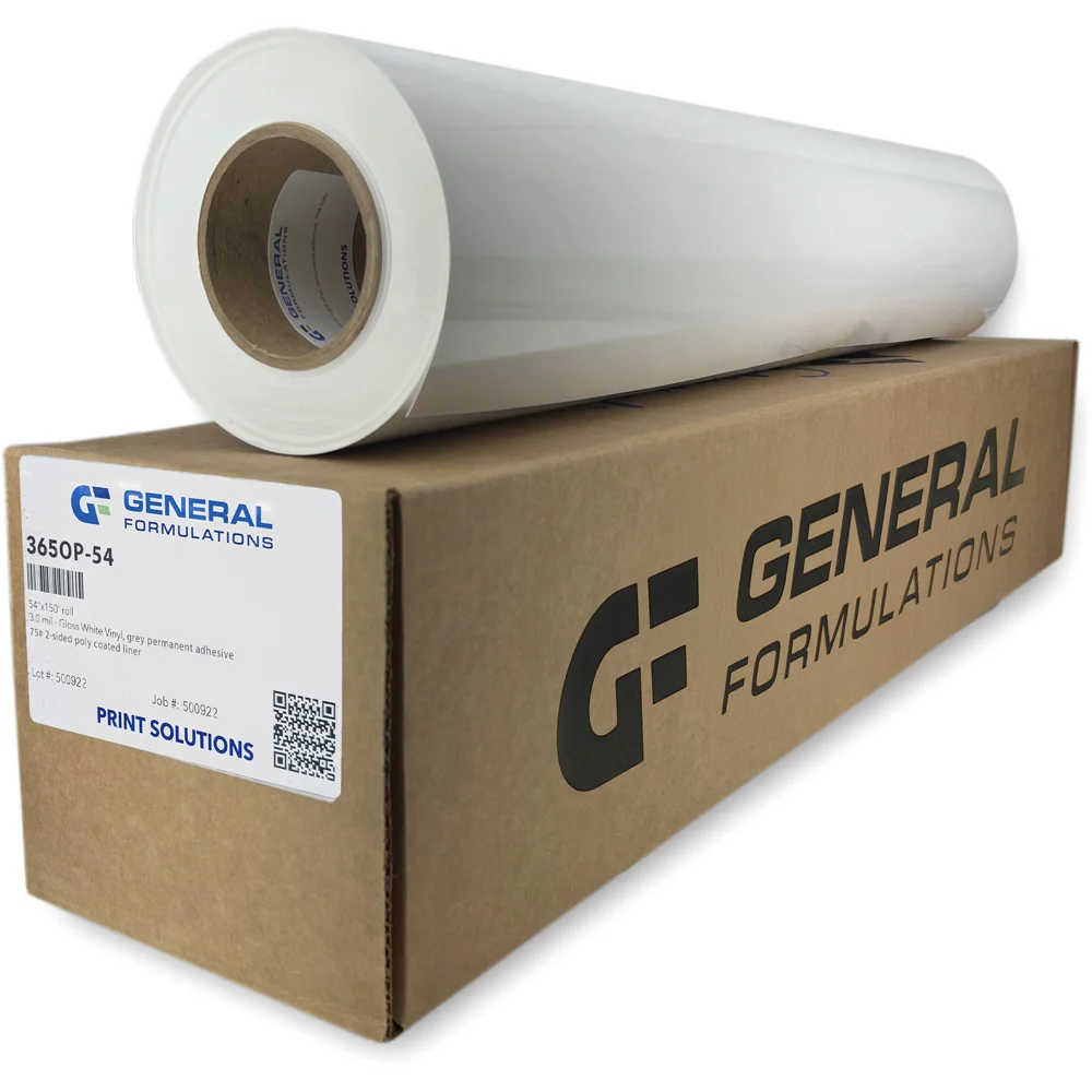 GF 365OP - Gloss White Vinyl with Grey Solvent Permanent Adhesive